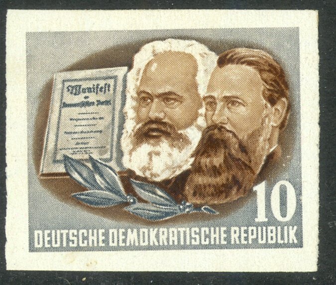 GERMANY DDR 1953 10pf MARX and ENGELS IMPERFORATE Sc 138Var MH