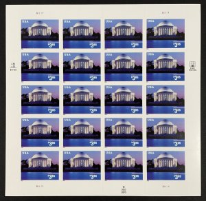 3647 JEFFERSON MEMORIAL Pane of 20 US Priority Mail $3.85 Stamps MNH 2002