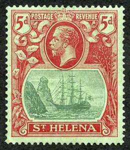 St Helena SG103d 5d Green and Carmine Red/Green (gum bend) M/Mint