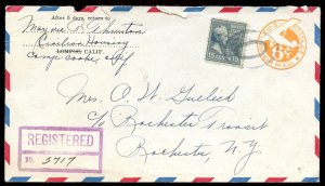 U.S. Scott 820 Prexies on 1943 Registered UC3 Air Stamped Envelope