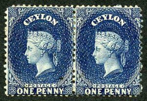 CEYLON SG63b 1867-70 1d deep blue wmk CC type 6 PAIR with intense colour