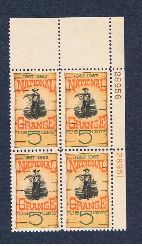 #1323 MVFNH OG plate block of 4 Grange Free S/H