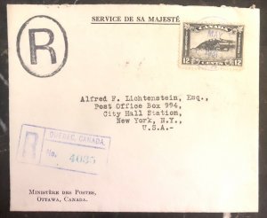 1931 Quebec Canada OHMS Registered Cover to New York USA Red Wax Seal