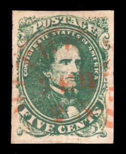 MOMEN: US STAMPS CSA #1 IMPERF ORANGE CDS USED XF LOT #95148*