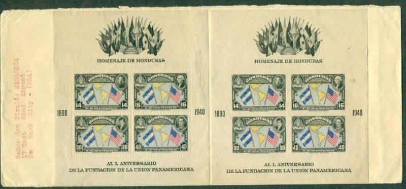 HONDURAS C99-100 PERF & IMPERF SOUVENIR SHEETS ON COVER TO U.S. UNUSUAL & VF