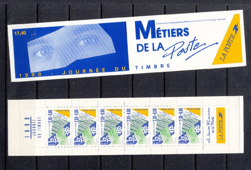 FRANCE SC# B613A BOOKLET STAMP DAY PANE OF 6+2 LABELS UNFLOLDED MNH