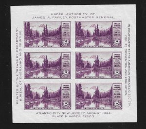 Scott 750   Farley Mt Rainier Souvenir Sheet  (1934) - MNH