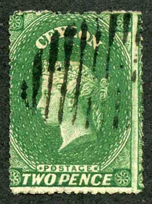 Ceylon SG20 2d green Wmk Star clean cut Perf 14 to 15.5 Cat 28 pounds