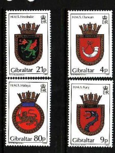 Gibraltar-Sc#474-7- id10-unused NH set-Military-Royal Navy Ship Crests-1985-