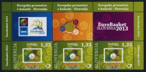 Slovenia 984 Strip + labels MNH Eurobasket 2013, Sports, Basketball