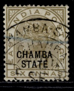 INDIAN STATES - Chamba QV SG12, 6a olive bistre, USED. Cat £28.