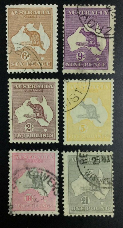 MOMEN: AUSTRALIA SG #132-137 1931-36 KANGAROOS USED £485 LOT #62187