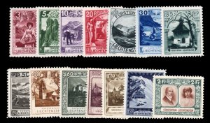 Liechtenstein #94-107 Cat$681.90, 1930 3rp-2fr, complete set, lightly hinged