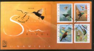 Namibia 2005 Birds Sunbirds Wildlife Animals Fauna 4v + M/s on FDC # 16026