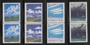 1990 SWEDEN Clouds 4 different MNH coils 4 pairs SG 1537-40 Mi 1633-6