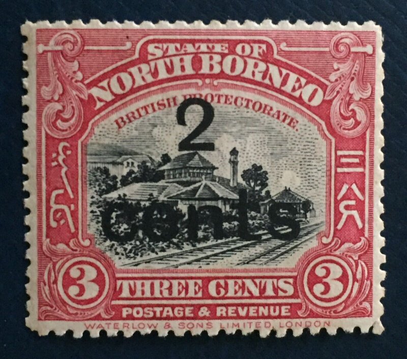 1916 NORTH BORNEO 2c on 3c MH SG#186 NB4382