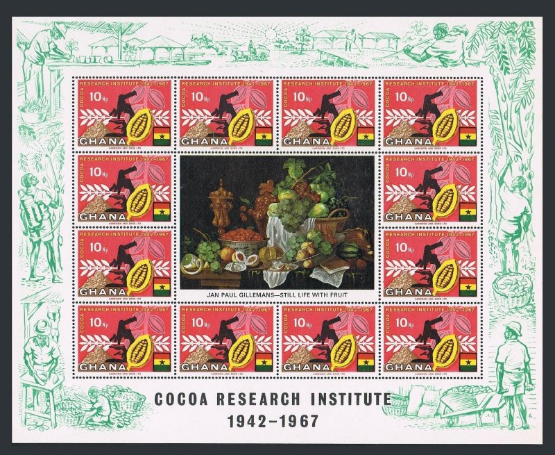 Ghana 323-326, 326a sheets, MNH. Mi 334-337,Bl.30. Cocoa production, 1968.Beans.