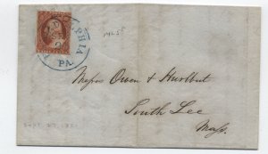 1851 Philadelphia PA #10A 4 margin VF on folded letter blue CDS [h.4736]