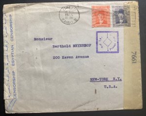 1944 Cairo Egypt Airmail Dual Censored Cover To New York USA