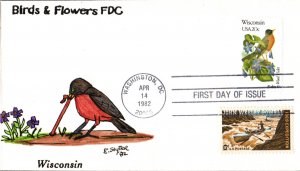 #2001 Wisconsin Birds - Flowers Combo Slyter FDC