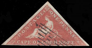 MOMEN: CAPE OF GOOD HOPE SG #1 1853 DEEPLY BLUED USED £450 LOT #65672