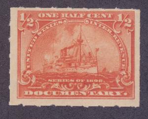 US Revenue R161 MNH OG 1898 ½¢ Orange Battleship Rouletted 5½