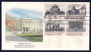 UNITED STATES FDC 18¢ Architecture BLOCK 1981 Fleetwood