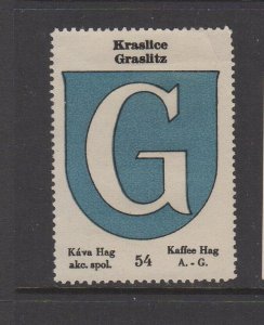 Czech Kaffee Hag Advertising Collector Stamp, Town Crest of Kraslice  - NG