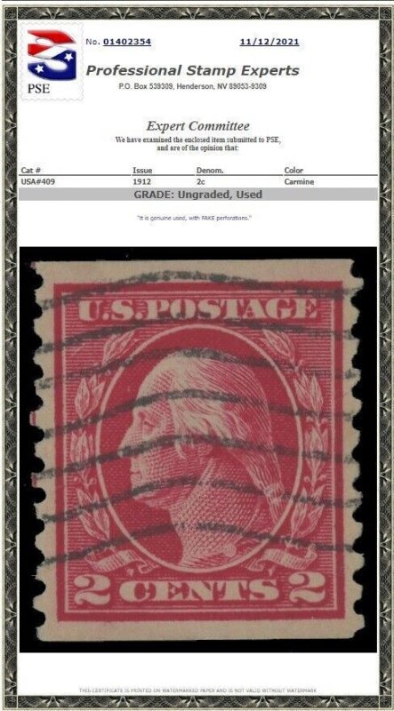 U.S. #444 Used Paste-Up Single F-VF with WT Crowe Certificate