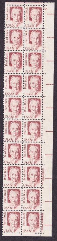 Scott #1848 Pearl Buck Great Americans Plate Block of 20 Stamps - MNH P#2