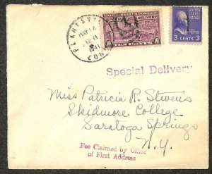 USA #807 PREXY & E15 STAMPS CONNECTICUT TO NEW YORK SPECIAL DELIVERY COVER 1941