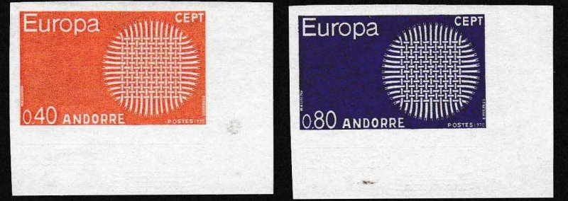 French Andorra 1970 EUROPA Issue IMPERF Scott 196-97 Sheet Margin set (2) XF/NH