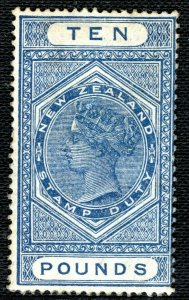 NEW ZEALAND QV Postal Fiscal ScottAR30 £10 Blue High Value (1882) Mint MM BLACK4