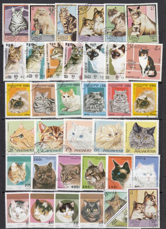 Cats - 60 + + small stamp lot - (2321)