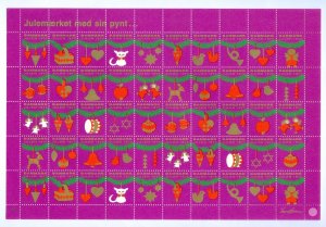 Denmark. 10 Christmas Seal,Sheet 1977 Unfold .Deco. Cat,Birds,Star. 4 Side Perf.