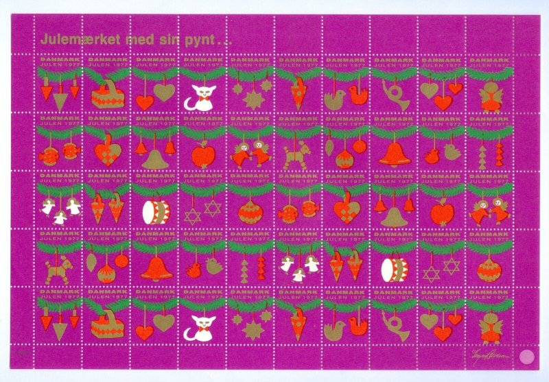 Denmark. 10 Christmas Seal,Sheet 1977 Unfold .Deco. Cat,Birds,Star. 4 Side Perf.