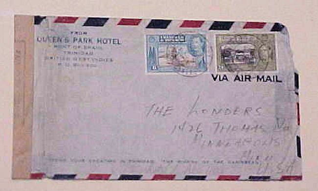 TRINIDAD & TOBAGO APO 1101 CENSORED COVER UNLISTED PORT OF SPAIN 1942 JAN 22 