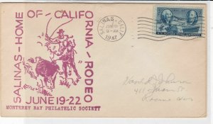 U.S 1947 Monterey Bay Philatelic Society Rodeo Illustration Stamp Cover Rf 34664