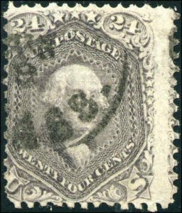 1869 US Stamp #99 24c F Grill Used Date Cancel Catalogue Value $1500 Certified 