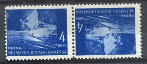 CROATIA; 1940s early WWII pictorial issue fine MINT MNH TETE-BECHE Pair, 4k