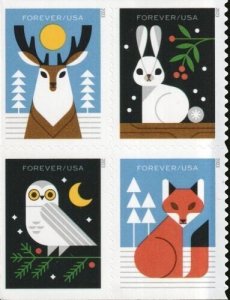 2023 66c Forever Winter Woodland Animals, Block of 4 Scott 5822-5825 Mint VF NH