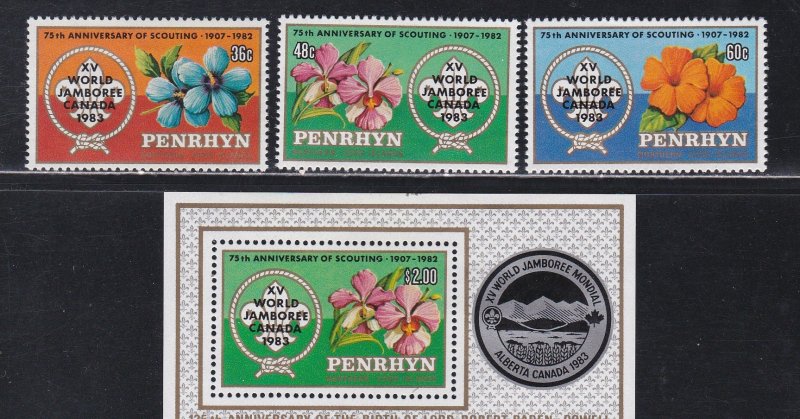 Penrhyn # 219-221 & 222  World Scouting Jamboree Overprints, NH, 1/2 Cat.