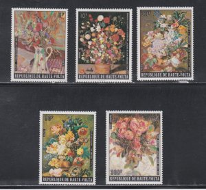 Burkina Faso # 342-345, C201, Flower Paintings, Mint NH, 1/2 Cat.