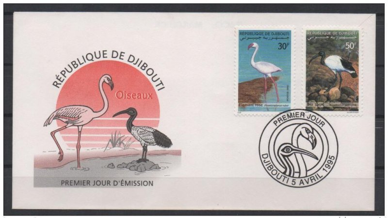 1995 Djibouti FDC Fauna Birds Birds Flamingo Pink Ibis Sacred Mi. 611 612-
