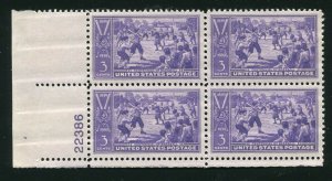 Sc# 855 Baseball Centennial 3¢ Plate Block MNH 1939 