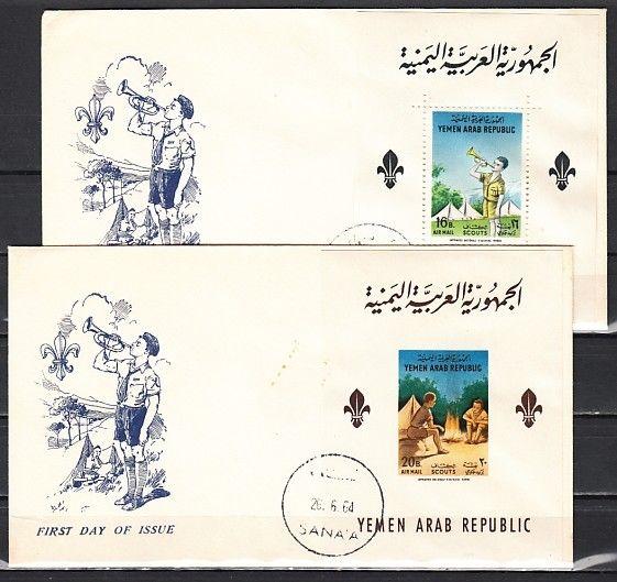 Yemen Arab Rep., Mi cat. 376, BL28-BL29. Scouting s/shts on 2 First day covers.