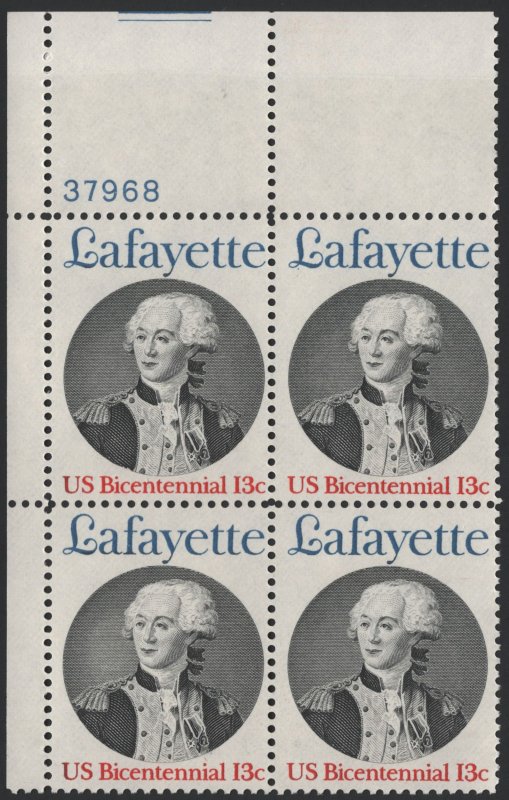 SC#1716 13¢ Bicentennial: Marquis de Lafayette Plate Block: UL#37968 (1977) MNH*