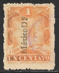 MEXICO REVENUES 1895-96 1c Liberty Head Documentary MEXICO DF Control DO228 Used