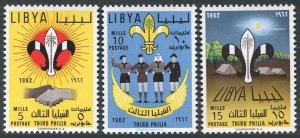 Libya 222-224 perf,imperf,225 ac sheet,MNH. Libyan Scout meeting,1962.