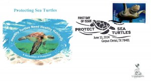 Protect Sea Turtles (2024) FDC w/ b&w pictorial cancellation.